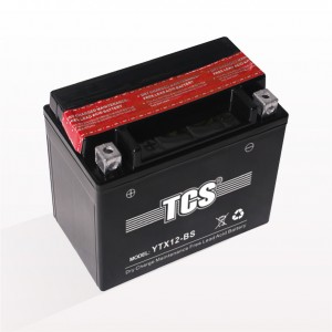 Motorcycle battery dry charged maintenance free AGM TCS YTX12-BS